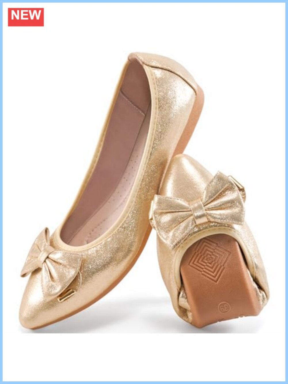 Ballet Flats Comfortable Foldable Pointed Toe Slip On Loafers Bow Office Work